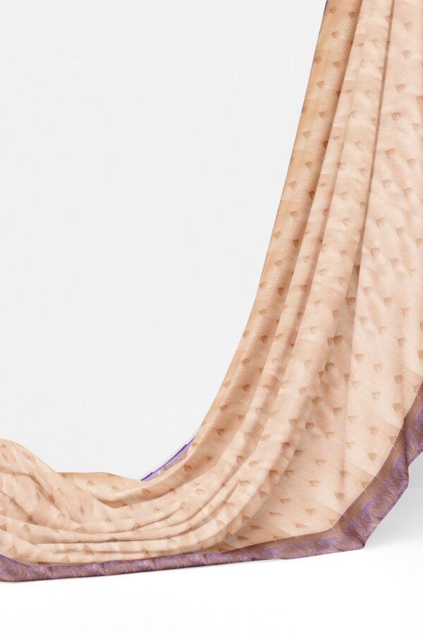 sri kumaran stores semi kanchipuram silk saree peachpuff color saree with ultramarine blue pallu 3