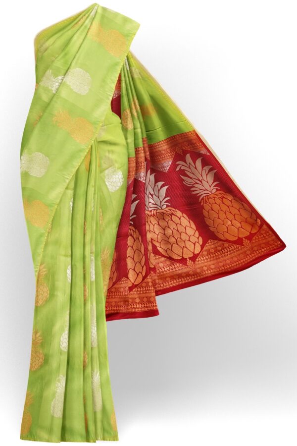 sri kumaran stores semi kanchipuram silk saree pineapple design light green saree with red pallu 1