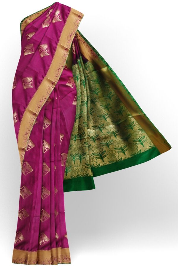 sri kumaran stores semi kanchipuram silk saree purple color saree with forest green border and pallu 1
