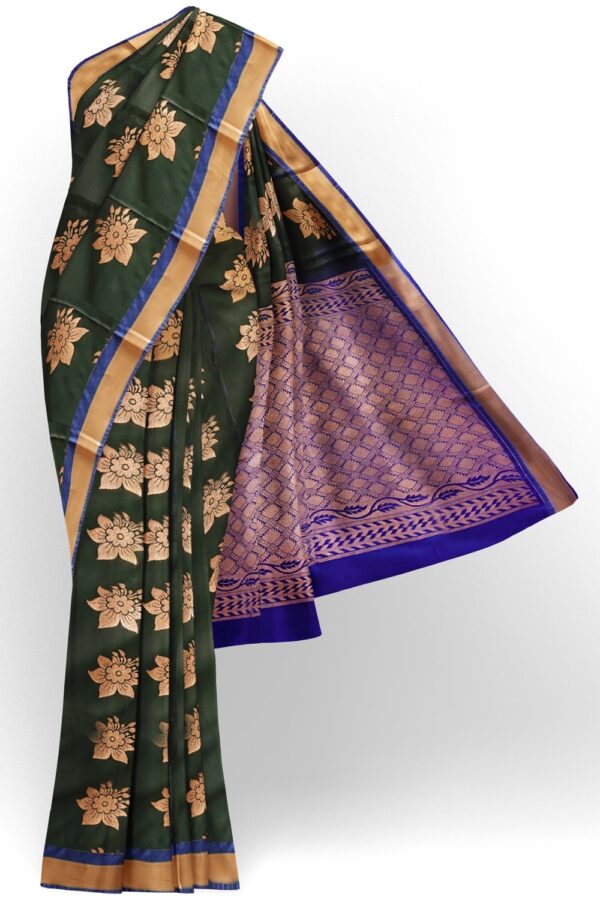 sri kumaran stores semi kanchipuram silk saree sacramento green saree with blue pallu 1