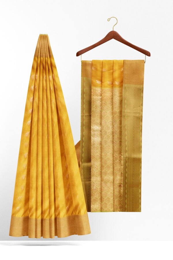 sri kumaran stores semi kanchipuram silk saree tuscany yellow saree with greenish yellow pallu 2
