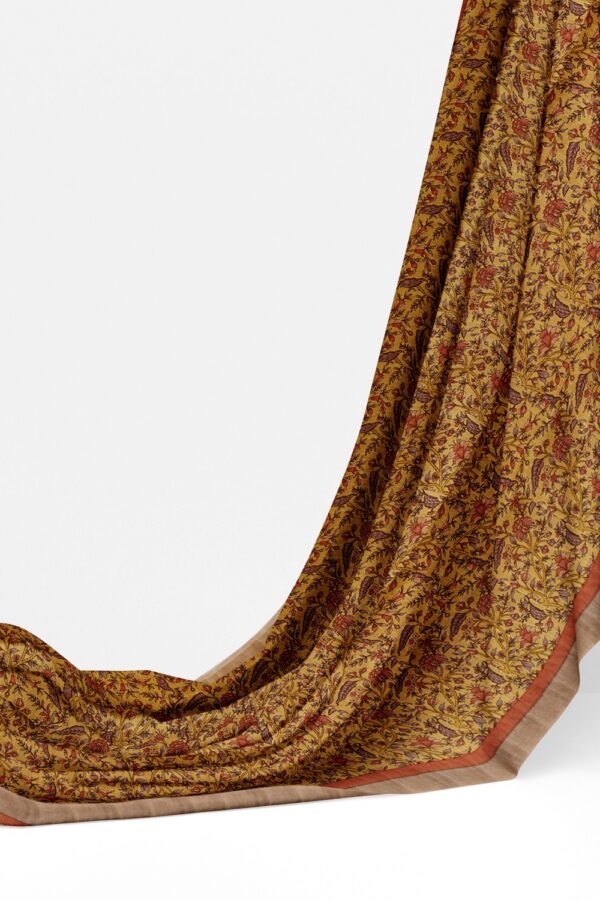 sri kumaran stores semi raw silk saree allover floral design egg nog color saree with golden and orange border 3