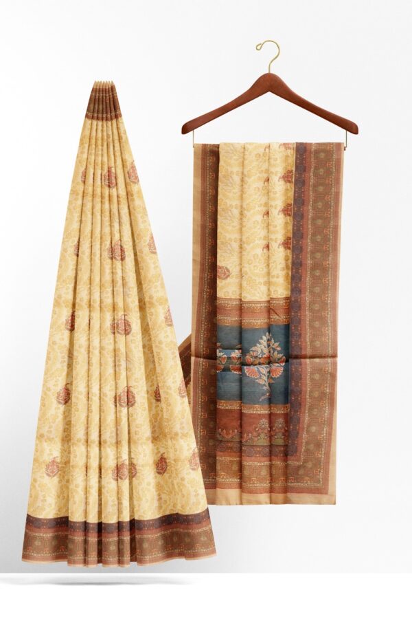 sri kumaran stores semi raw silk saree egg nog color saree with red wood color border 2