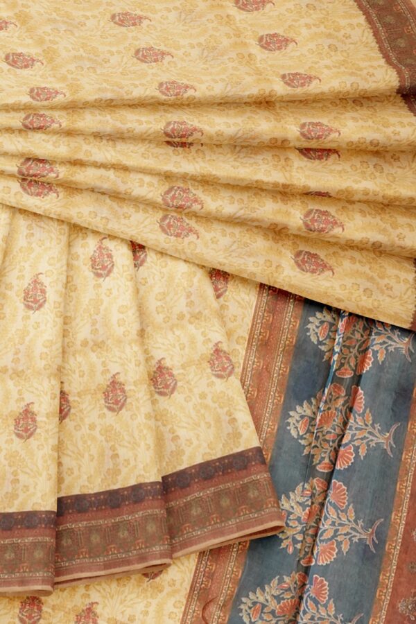 sri kumaran stores semi raw silk saree egg nog color saree with red wood color border 4