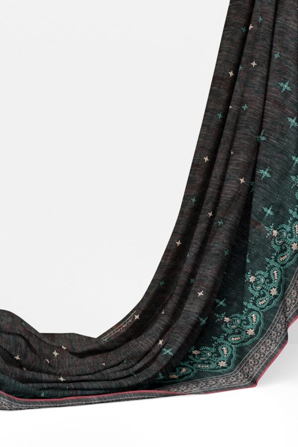 sri kumaran stores semi raw silk saree embroidered slate gray saree with watermelon pink pallu 3
