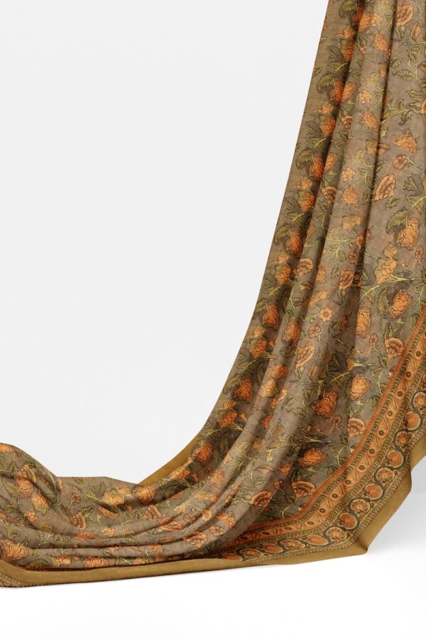 sri kumaran stores semi raw silk saree floral design ash color saree with tortilla brown border 3