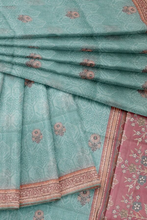 sri kumaran stores semi raw silk saree light arctic blue color saree with african violet border 4