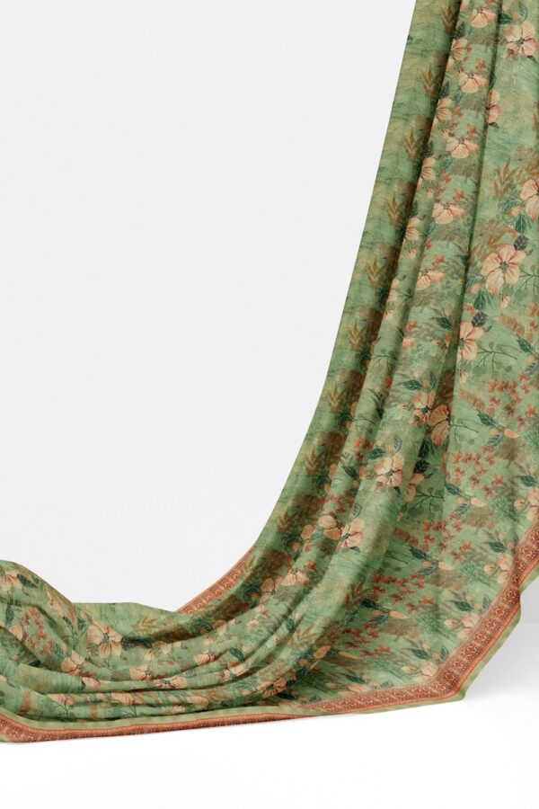 sri kumaran stores semi raw silk saree light persian green saree with apricot orange border 3