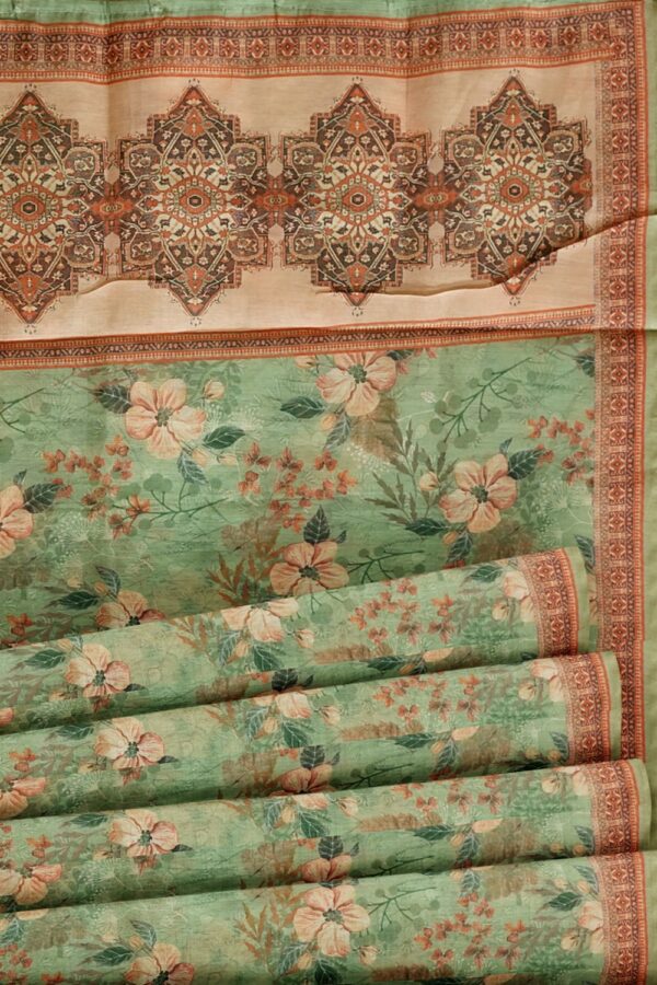 sri kumaran stores semi raw silk saree light persian green saree with apricot orange border 5