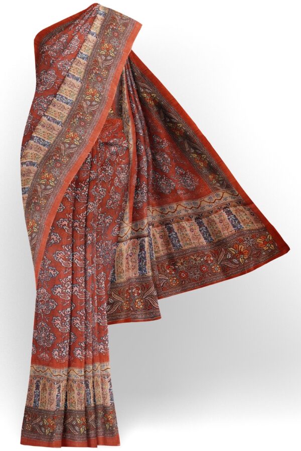 sri kumaran stores semi raw silk saree rosewood color saree with floral design border and pallu 1