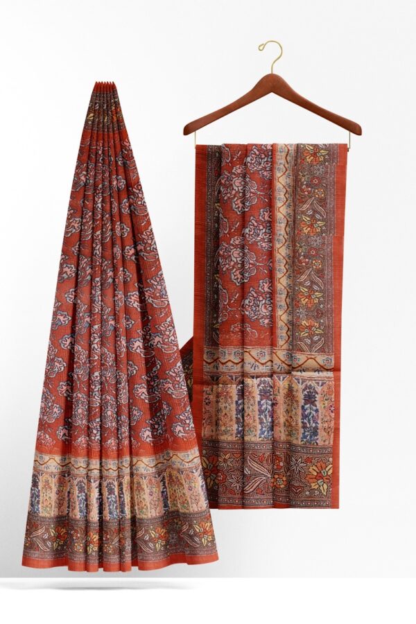 sri kumaran stores semi raw silk saree rosewood color saree with floral design border and pallu 2