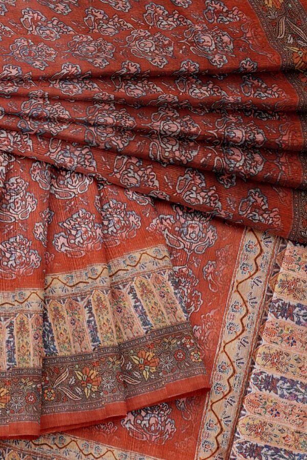 sri kumaran stores semi raw silk saree rosewood color saree with floral design border and pallu 4