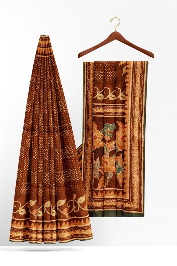 sri kumaran stores semi raw silk saree rust orange saree with cinnamon brown floral design pallu 2