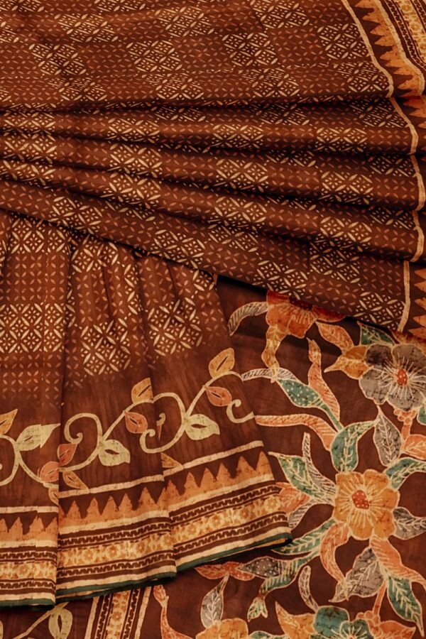 sri kumaran stores semi raw silk saree rust orange saree with cinnamon brown floral design pallu 4