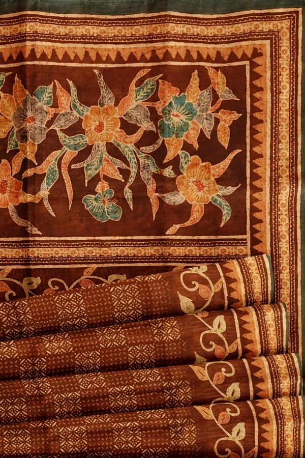 sri kumaran stores semi raw silk saree rust orange saree with cinnamon brown floral design pallu 5