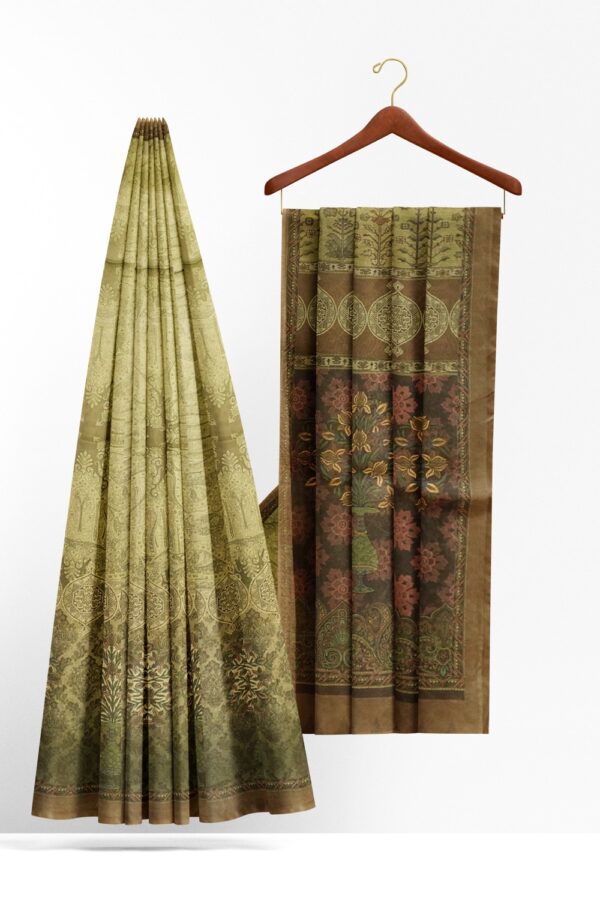 sri kumaran stores semi raw silk saree sage green saree with mink green border and pallu 2