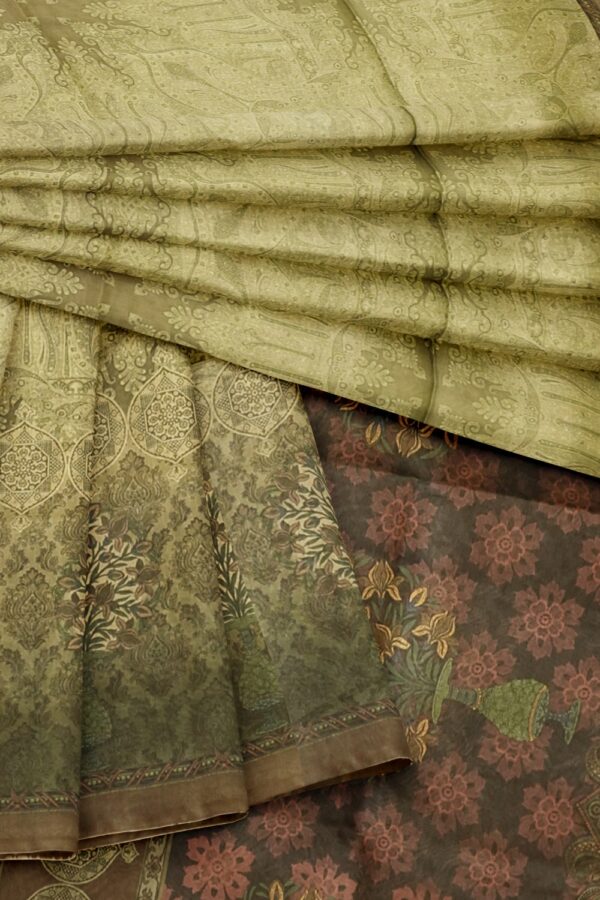 sri kumaran stores semi raw silk saree sage green saree with mink green border and pallu 4