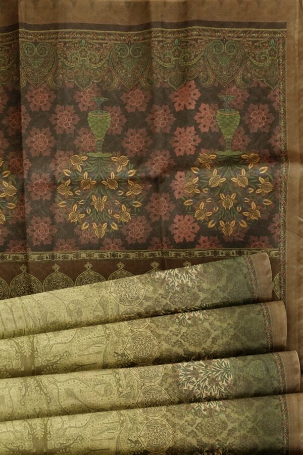 sri kumaran stores semi raw silk saree sage green saree with mink green border and pallu 5