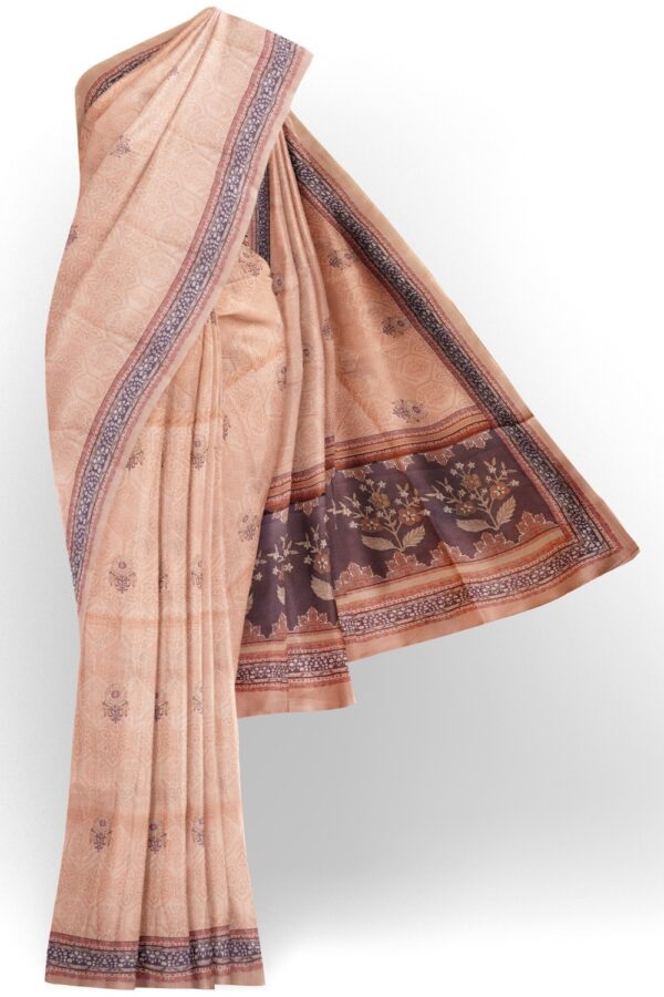 sri kumaran stores semi raw silk saree salmon pink saree with dove gray border and pallu 1