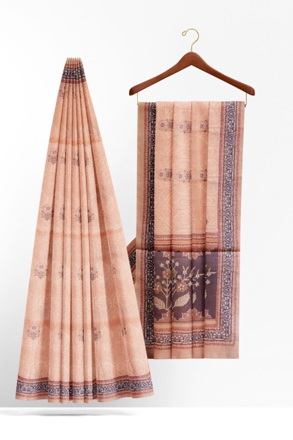 sri kumaran stores semi raw silk saree salmon pink saree with dove gray border and pallu 2