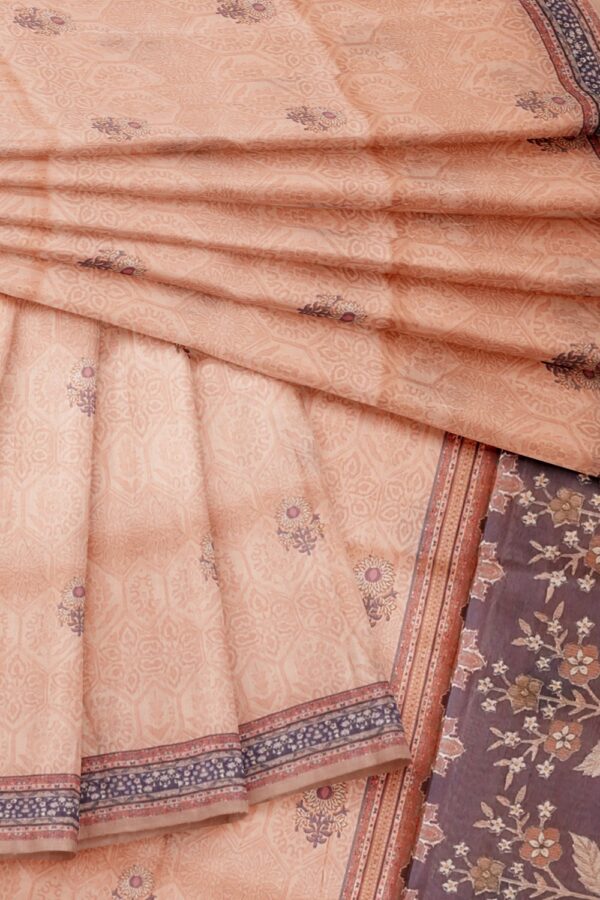 sri kumaran stores semi raw silk saree salmon pink saree with dove gray border and pallu 4