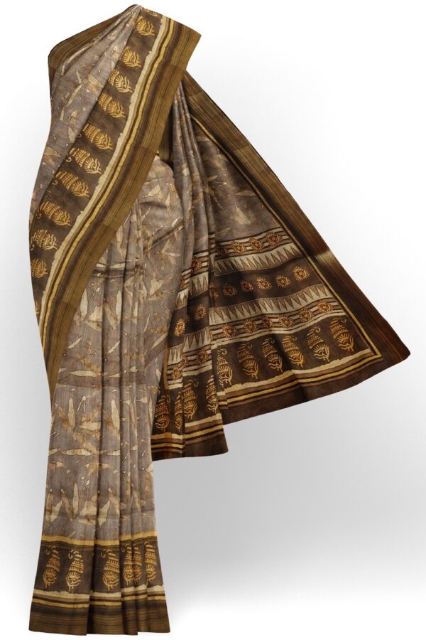 sri kumaran stores semi raw silk saree stone gray saree with army green border and pallu 1