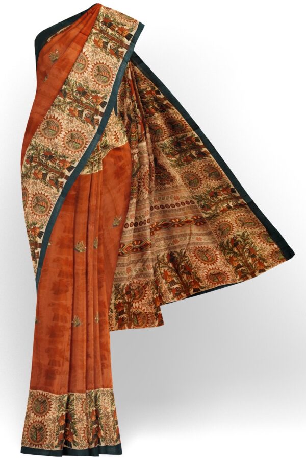 sri kumaran stores semi raw silk saree tawny brown saree with parrot and peacock design border and pallu 1