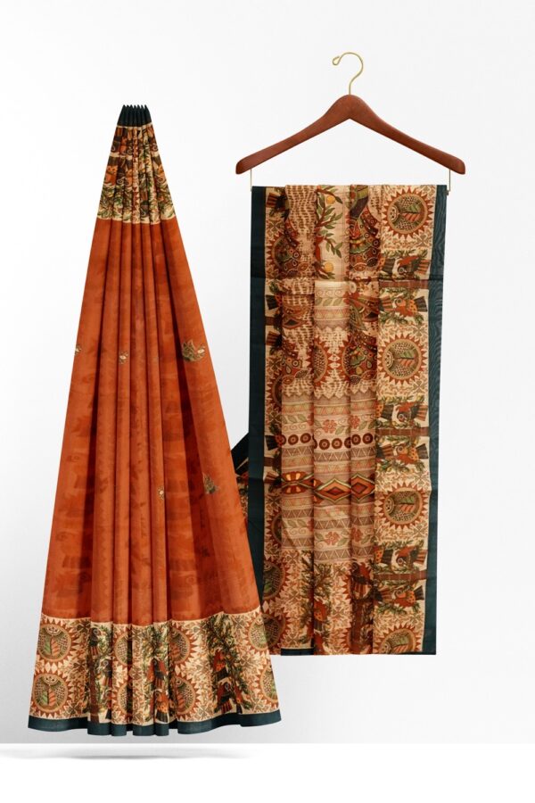 sri kumaran stores semi raw silk saree tawny brown saree with parrot and peacock design border and pallu 2