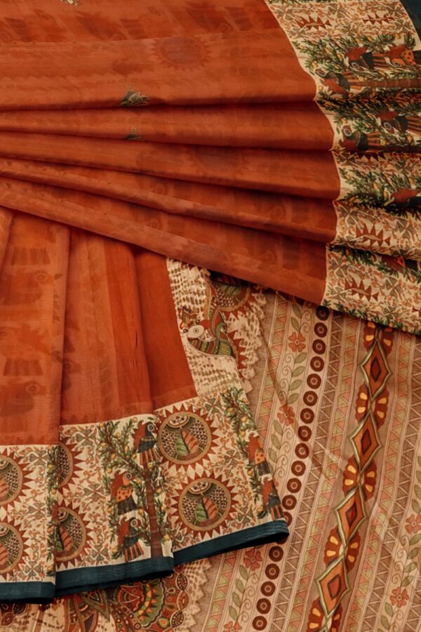 sri kumaran stores semi raw silk saree tawny brown saree with parrot and peacock design border and pallu 4