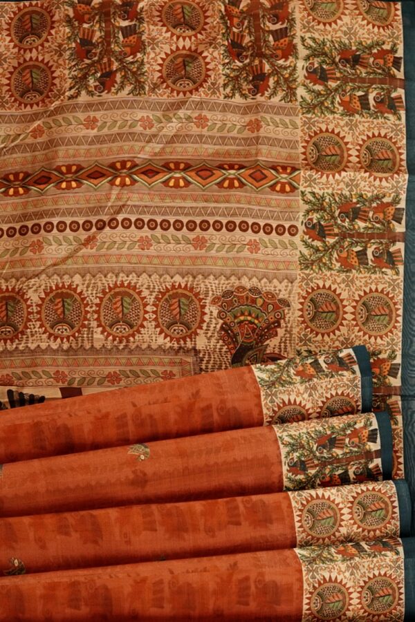 sri kumaran stores semi raw silk saree tawny brown saree with parrot and peacock design border and pallu 5