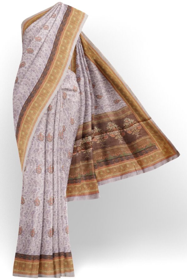 sri kumaran stores semi raw silk saree thistle violet saree with indian red border and pallu 1