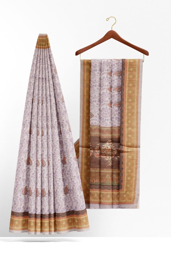 sri kumaran stores semi raw silk saree thistle violet saree with indian red border and pallu 2
