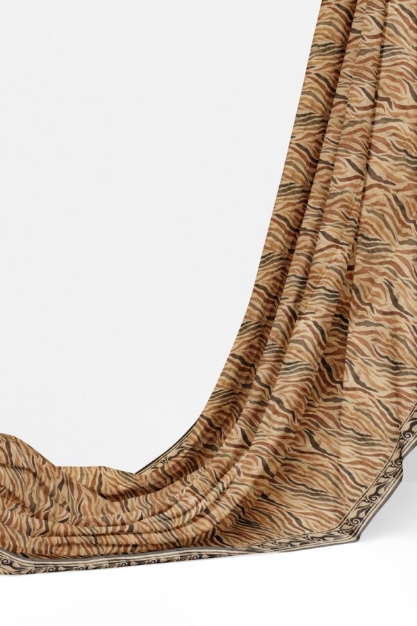 sri kumaran stores semi raw silk saree zebra pattern pale cantalopue color saree with balck border and pallu 3
