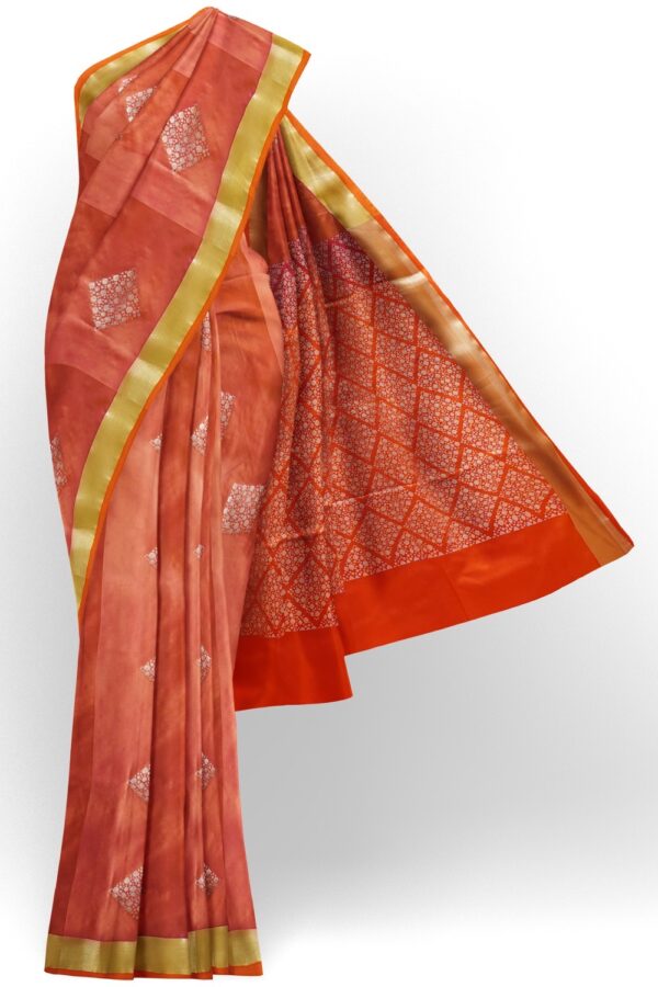 sri kumaran stores soft silk saree bright coral saree with orange border and pallu 1