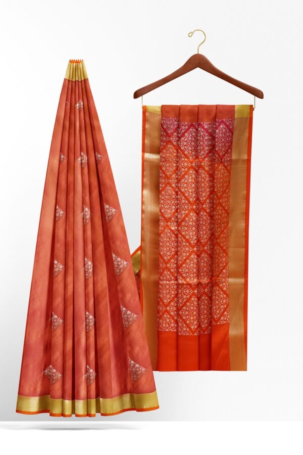 sri kumaran stores soft silk saree bright coral saree with orange border and pallu 2