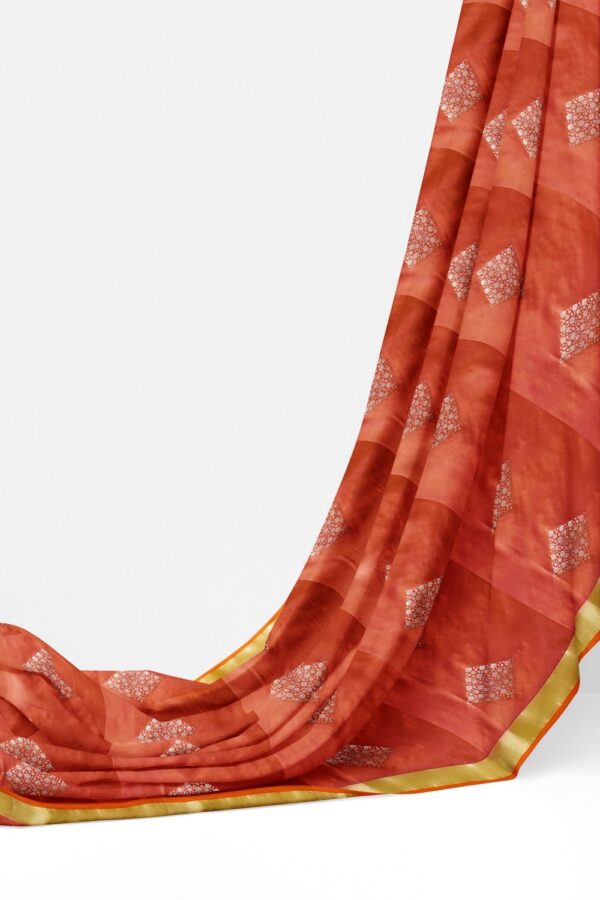 sri kumaran stores soft silk saree bright coral saree with orange border and pallu 3