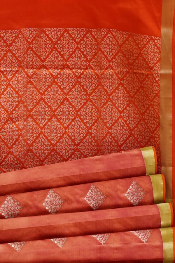 sri kumaran stores soft silk saree bright coral saree with orange border and pallu 5