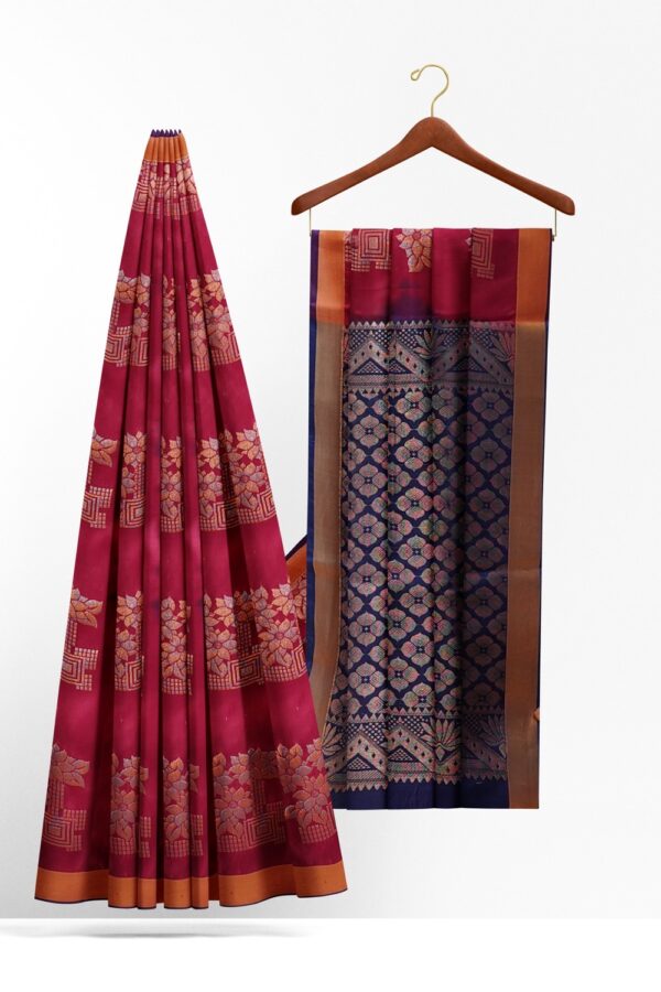 sri kumaran stores soft silk saree burgandy color saree with dark blue pallu 2