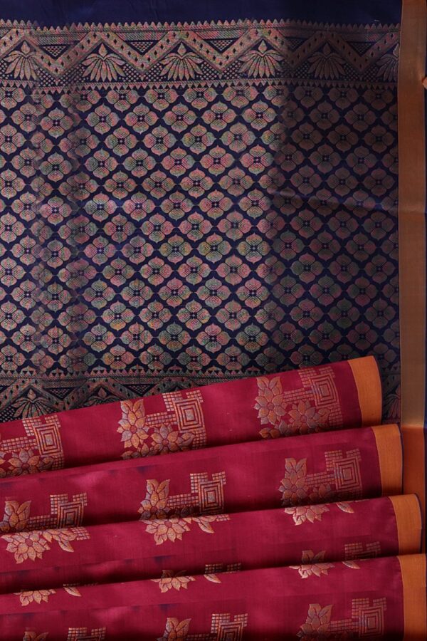 sri kumaran stores soft silk saree burgandy color saree with dark blue pallu 5