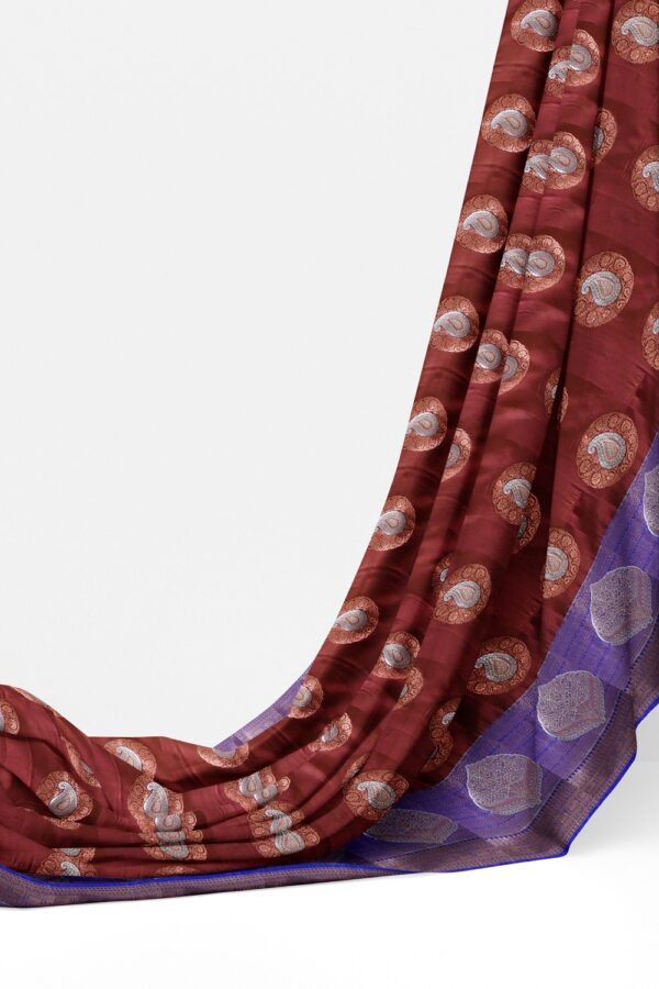 sri kumaran stores soft silk saree chocolate brown saree with ultramarine blue border and pallu 3