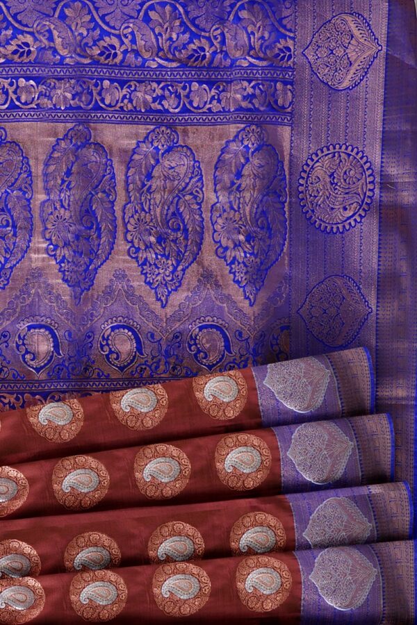 sri kumaran stores soft silk saree chocolate brown saree with ultramarine blue border and pallu 5