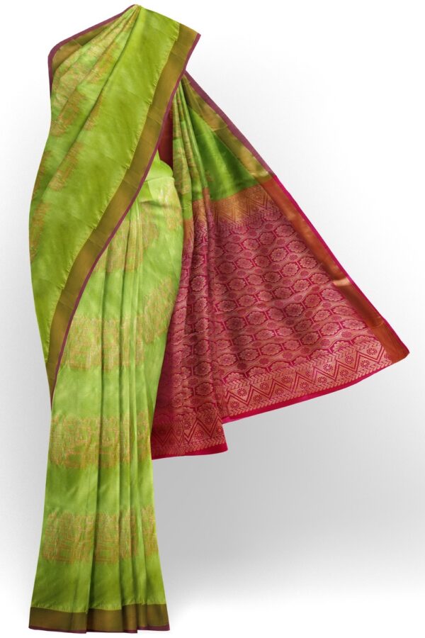 sri kumaran stores soft silk saree fern green saree with magenta pink pallu 1