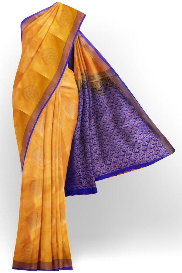 sri kumaran stores soft silk saree golden yellow saree with blue border and pallu 1