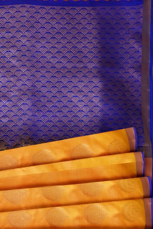 sri kumaran stores soft silk saree golden yellow saree with blue border and pallu 5