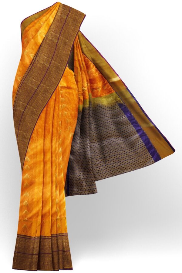 sri kumaran stores soft silk saree golden yellow saree with violet border and pallu 1