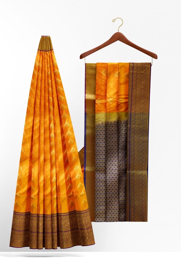 sri kumaran stores soft silk saree golden yellow saree with violet border and pallu 2