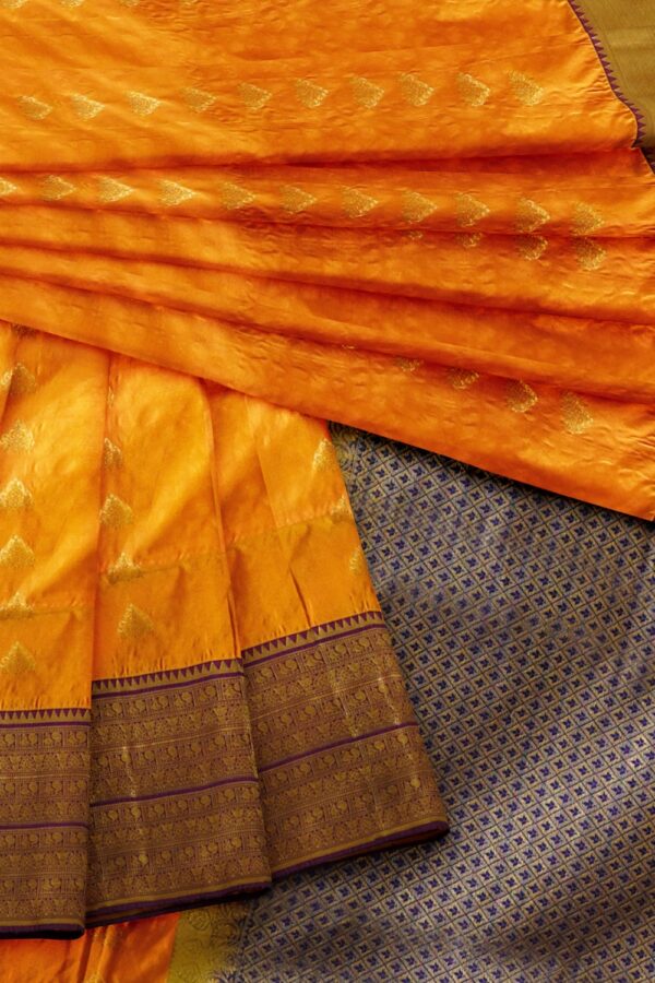 sri kumaran stores soft silk saree golden yellow saree with violet border and pallu 4