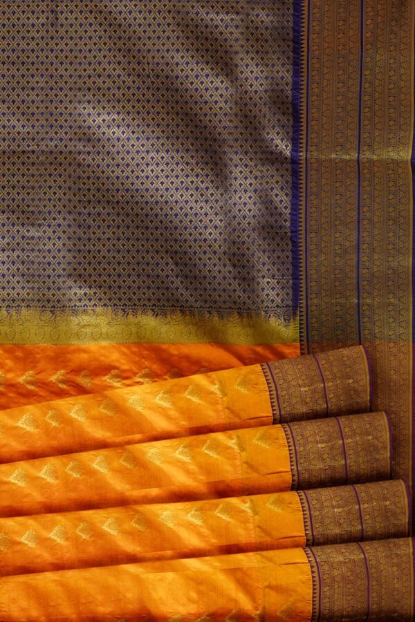 sri kumaran stores soft silk saree golden yellow saree with violet border and pallu 5