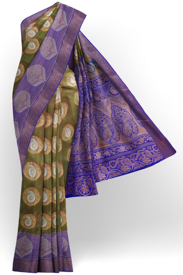 sri kumaran stores soft silk saree juniper green saree with blue border and pallu 1
