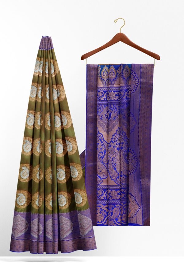 sri kumaran stores soft silk saree juniper green saree with blue border and pallu 2